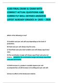 A100 FINAL EXAM IU EXAM WITH CORRECT ACTUAL QUESTIONS AND CORRECTLY WELL DEFINED ANSWERS LATEST ALREADY GRADED A&plus; 2025 &ndash; 2026