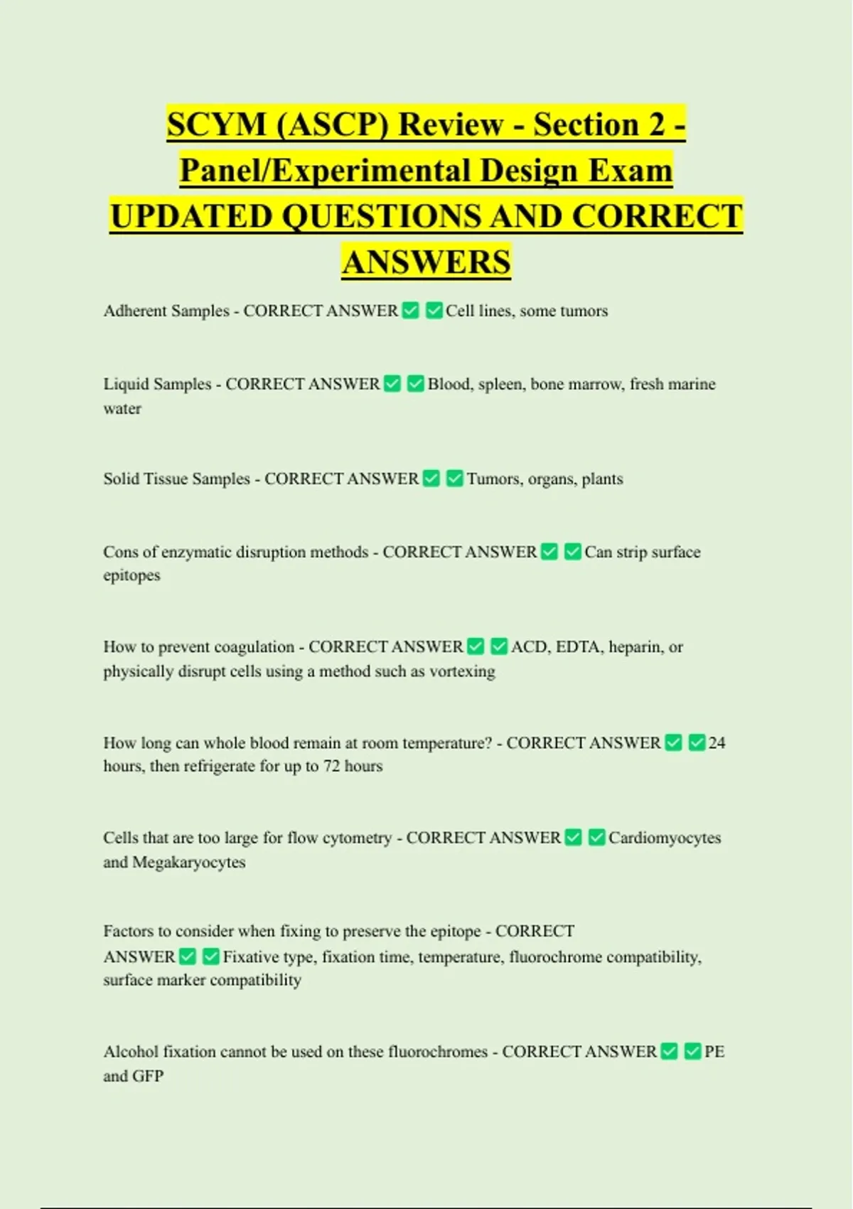SCYM (ASCP) Review - Section 2 - Panel/Experimental Design Exam UPDATED ...