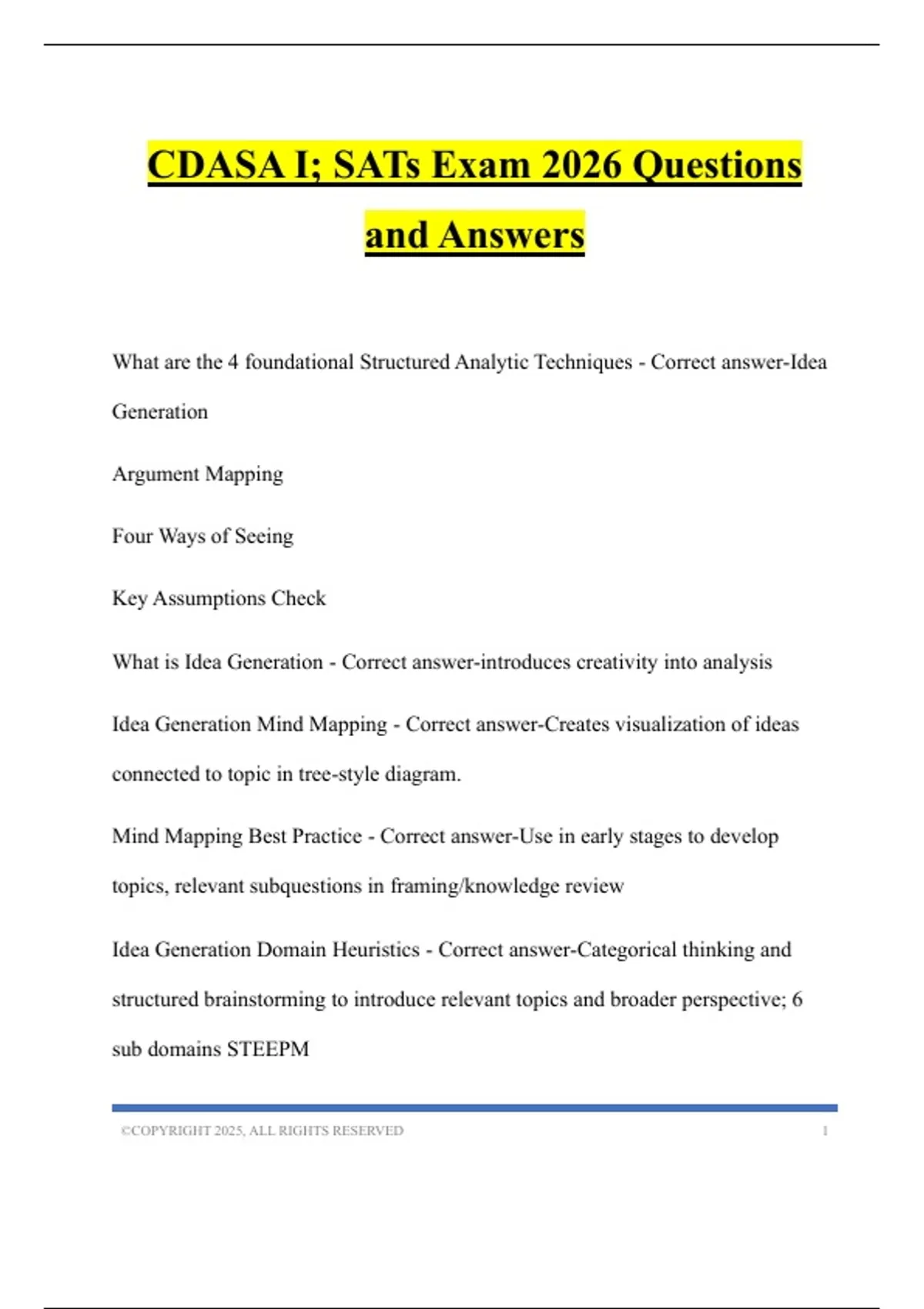 CDASA I; SATs Exam 2026 Questions and Answers - CDASA I - Stuvia US
