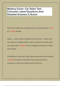 Colorado Motor Vehicle Salesperson Mastery Exam Study Guide&colon; Latest Questions and Detailed Answers