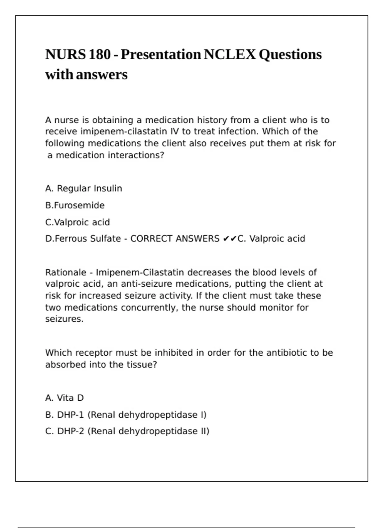 NURS 180 - Presentation NCLEX Questions with answers - NUR 180 - Stuvia US
