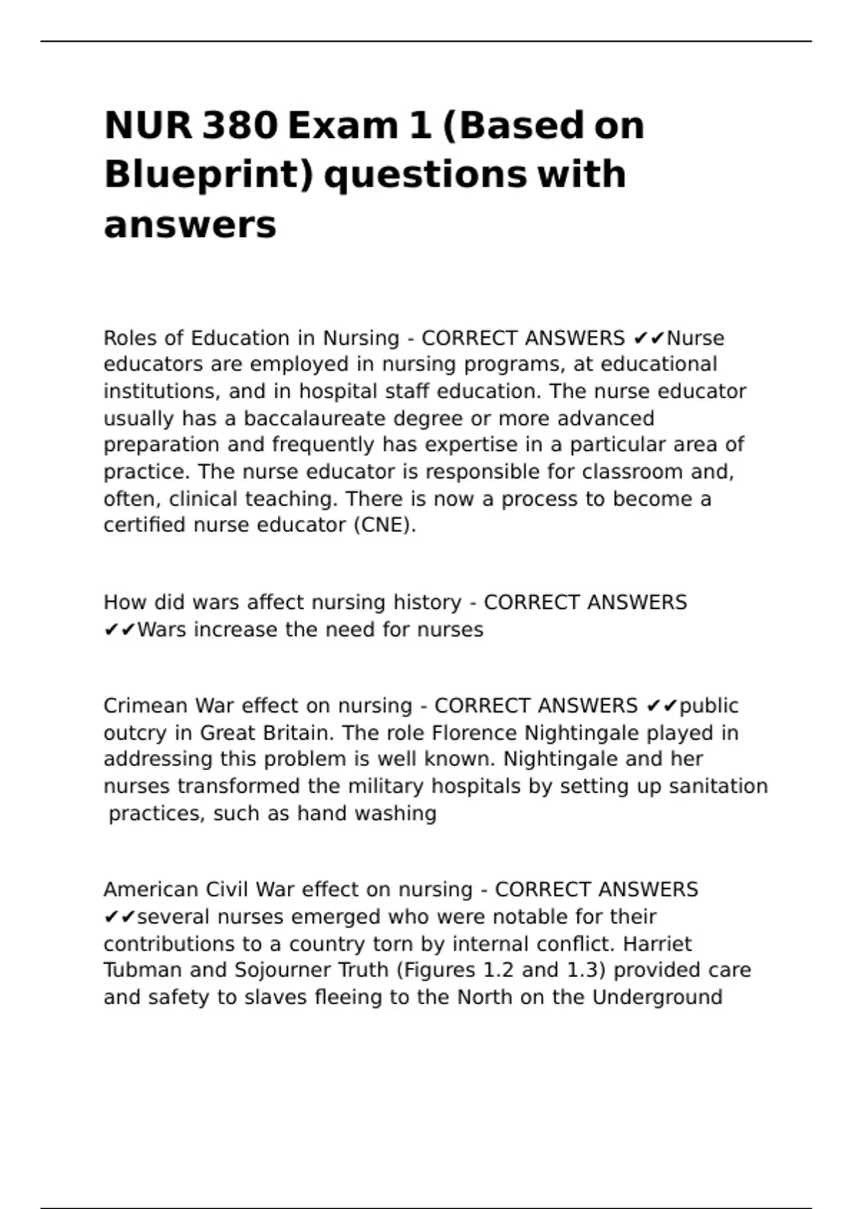 NUR 380 Exam 1 (Based on Blueprint) questions with answers - Nur 380 ...
