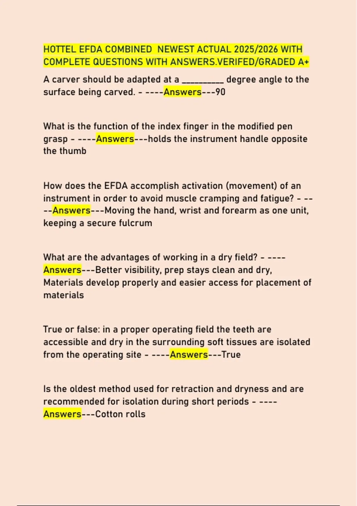 HOTTEL EFDA COMBINED NEWEST ACTUAL 2025/2026 WITH COMPLETE QUESTIONS ...