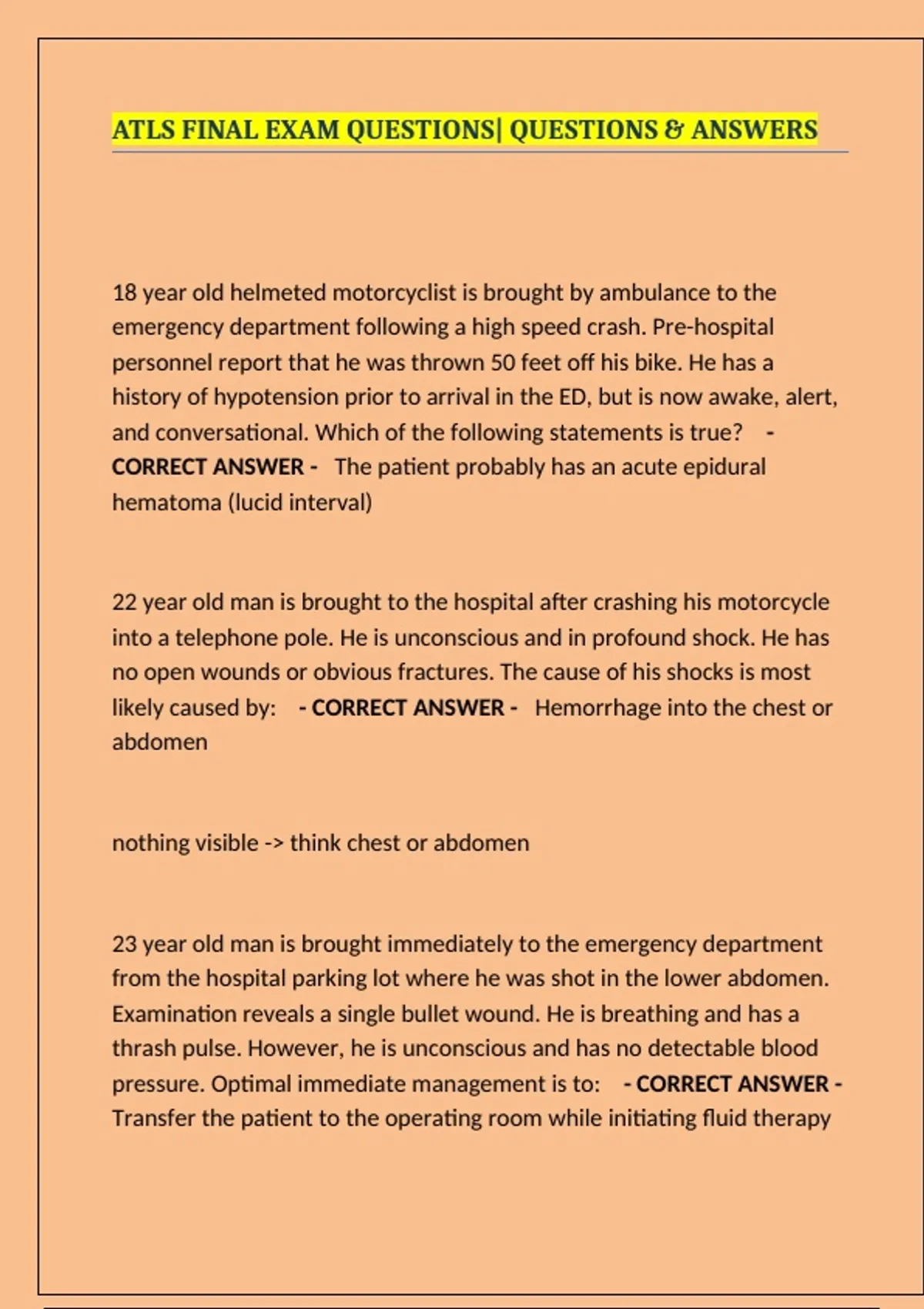 ATLS Final Exam Study Guide: Questions & Answers| latest version study ...