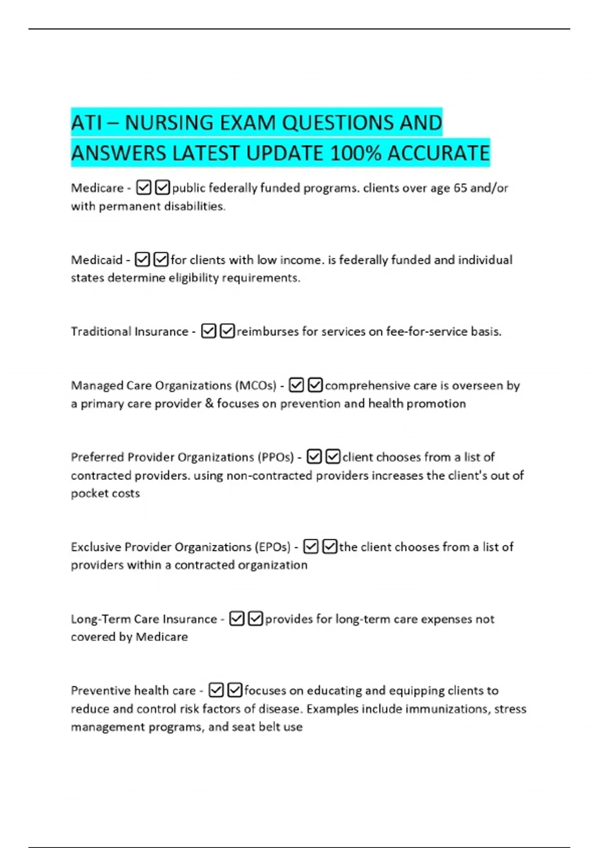 ATI – NURSING EXAM QUESTIONS AND ANSWERS LATEST UPDATE 100% ACCURATE ...