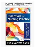 Test Bank For Essentials for Nursing Practice  9th Edition &lpar;Potter 2023&rpar; All Chapters A&plus;