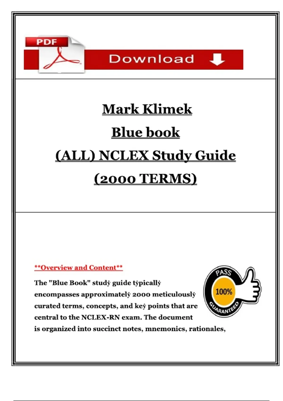 Mark Klimek Blue Book - Complete NCLEX Study Guide (2000 Terms) - 2025 ...