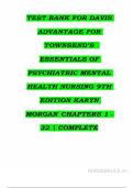 Test Bank for Davis Advantage for Townsend&rsquo;s Essentials of Psychiatric Mental Health Nursing&comma; 9th Edition by Karyn Morgan &ndash; Complete Chapters 1&ndash;32