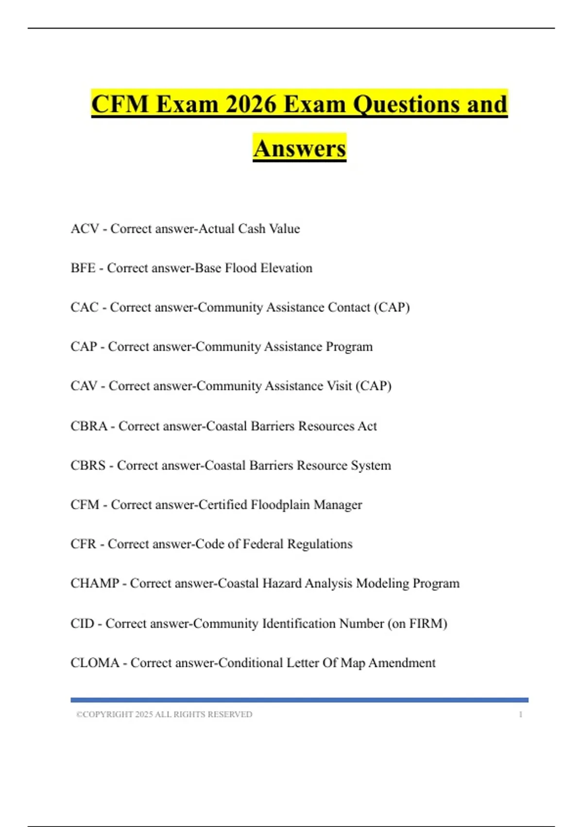 CFM Exam 2026 Exam Questions and Answers - CFM 415 - Stuvia US