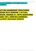ATI RN LEADERSHIP  PROCTORED EXAM  VERSION 1  2019  ATI RN LEADERSHIP PROCTORED  EXAM 2019 VERSION 1 ACTUAL  EXAM&period; GRADED A&plus;&period; WITH QUESTIONS  AND 100&percnt; VERIFIED ANSWERS&period;  LATEST 2025&sol;2026 UPDATE