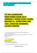 ATI RN LEADERSHIP PROCTORED EXAM  2019 VERSION 3  ATI RN LEADERSHIP  PROCTORED EXAM 2019  VERSION 3 EXAM STUDY GUIDE&period;  GRADED A&plus;&period; QUESTIONS AND  100&percnt; VERIFIED ANSWERS&period;  LATEST UPDATE 