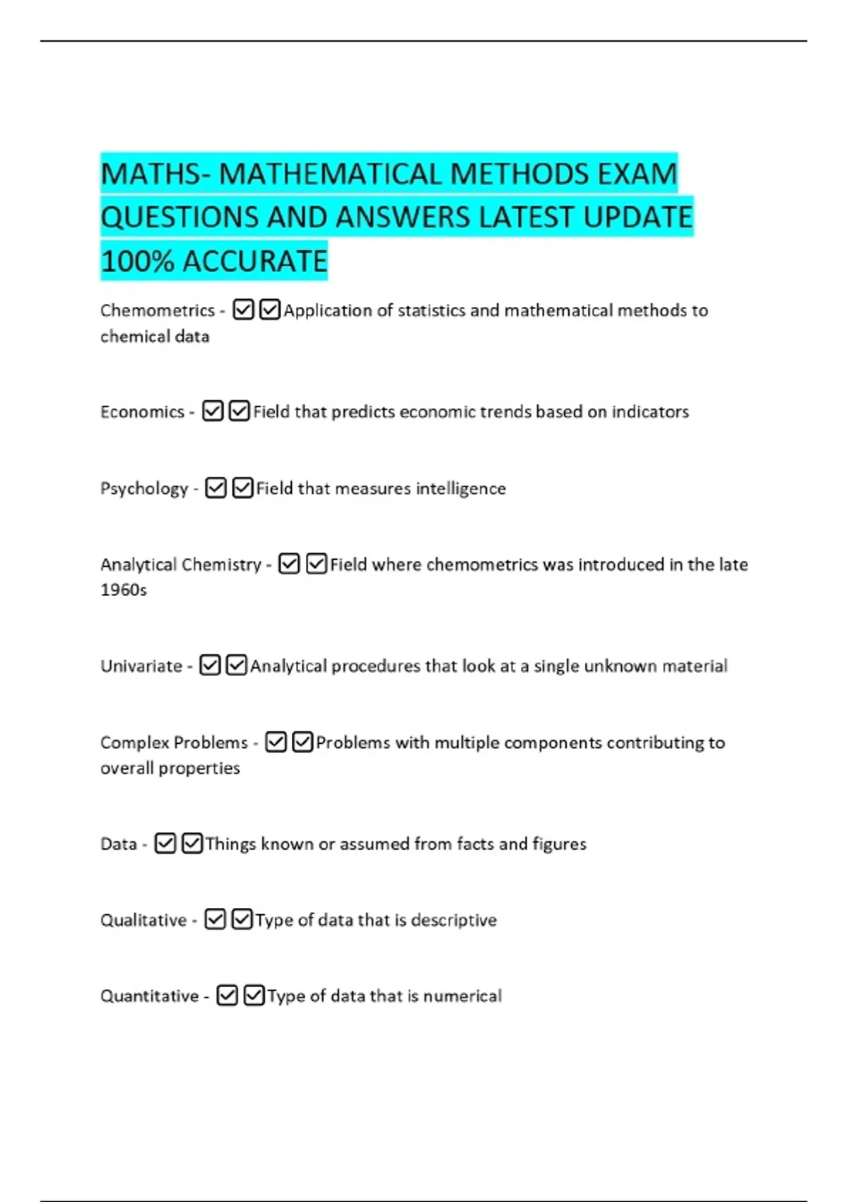 MATHS- MATHEMATICAL METHODS EXAM QUESTIONS AND ANSWERS LATEST UPDATE ...