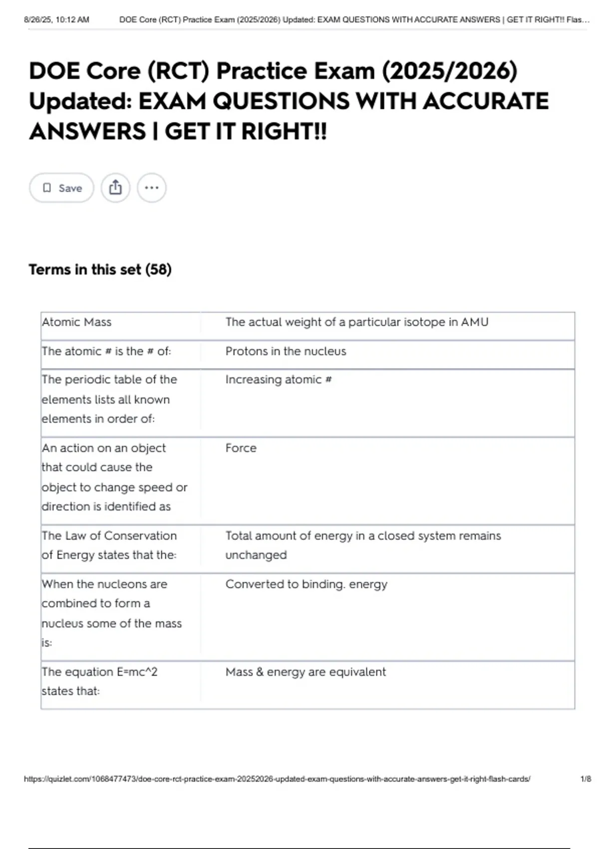 DOE Core (RCT) Practice Exam (2025/2026) Updated: EXAM QUESTIONS WITH ...