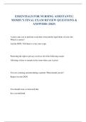 ESSENTIALS FOR NURSING ASSISTANTS &vert; MOSBY&rsquo;S FINAL EXAM REVIEW QUESTIONS & ANSWERS &lpar;2025&rpar;