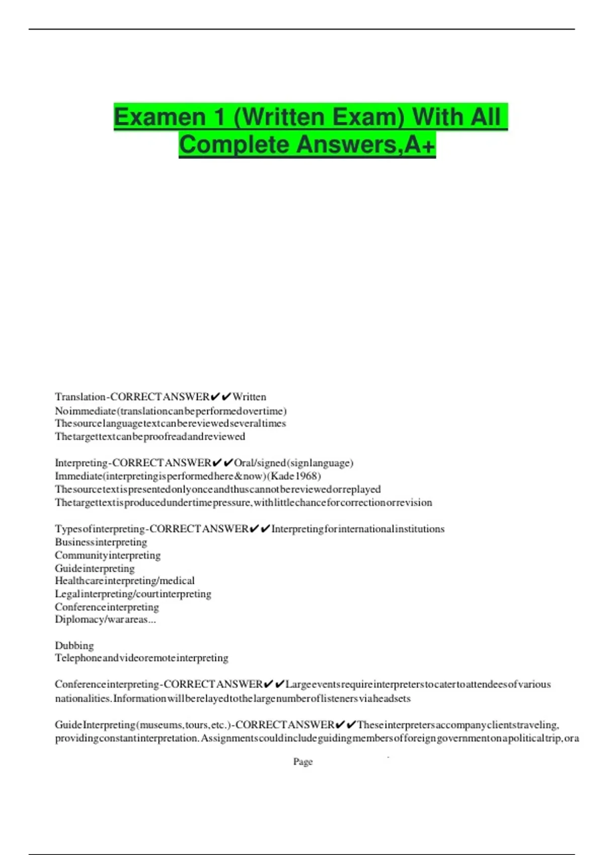 Examen 1 (Written Exam) With All Complete Answers,A+ - Guía De Estudio ...