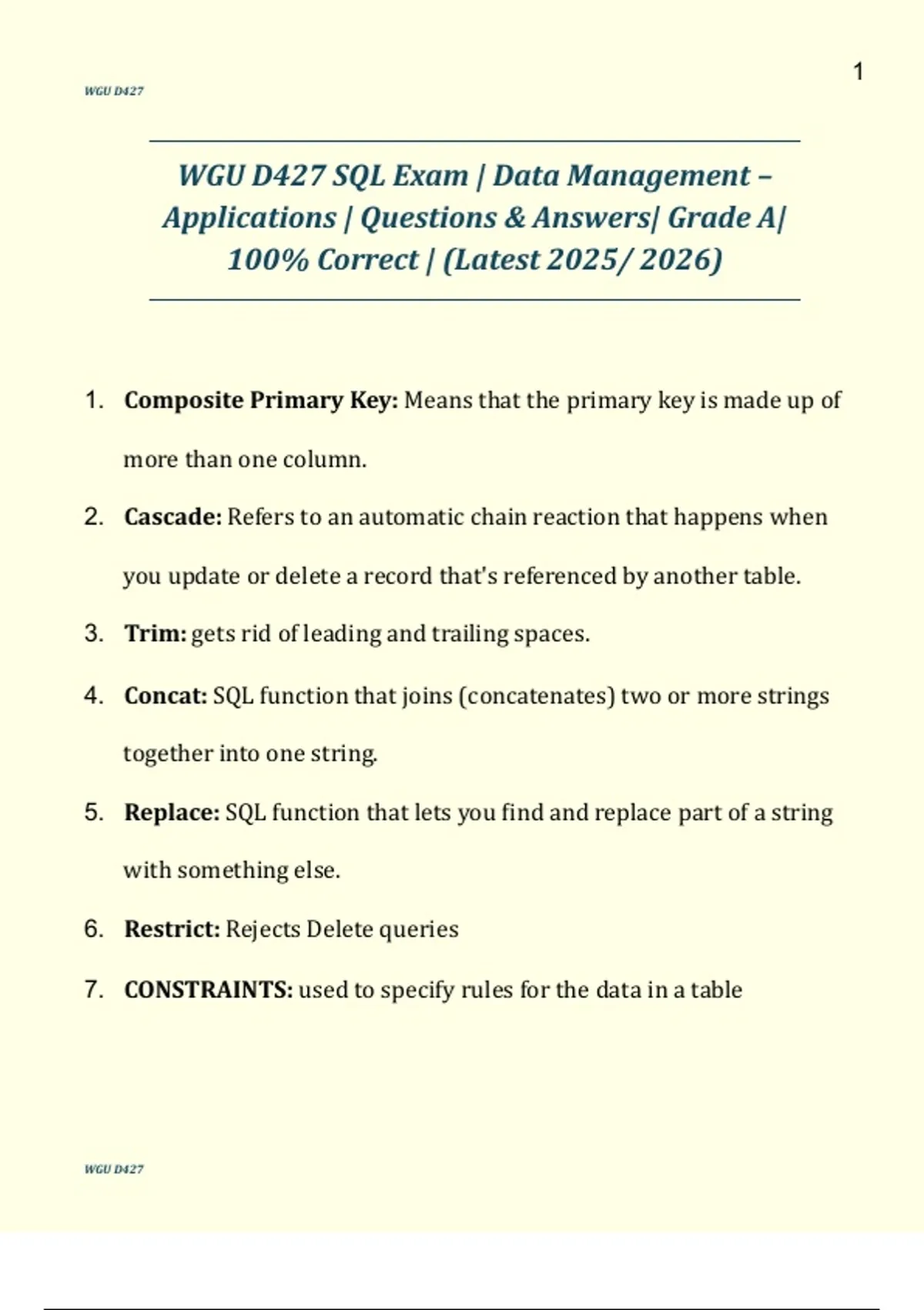 WGU D427 SQL Exam | Data Management – Applications | Questions ...