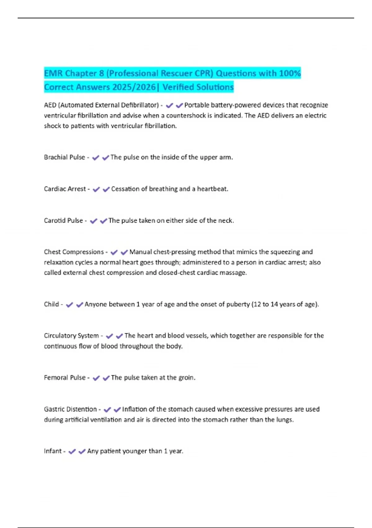 EMR Chapter 8 (Professional Rescuer CPR) Questions with 100% Correct ...
