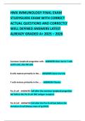HMX IMMUNOLOGY FINAL EXAM STUDYGUIDE EXAM WITH CORRECT ACTUAL QUESTIONS AND CORRECTLY WELL DEFINED ANSWERS LATEST ALREADY GRADED A&plus; 2025 &ndash; 2026