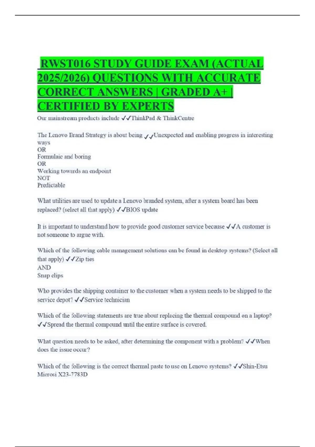 RWST016 STUDY GUIDE EXAM (ACTUAL 2025/2026) QUESTIONS WITH ACCURATE ...