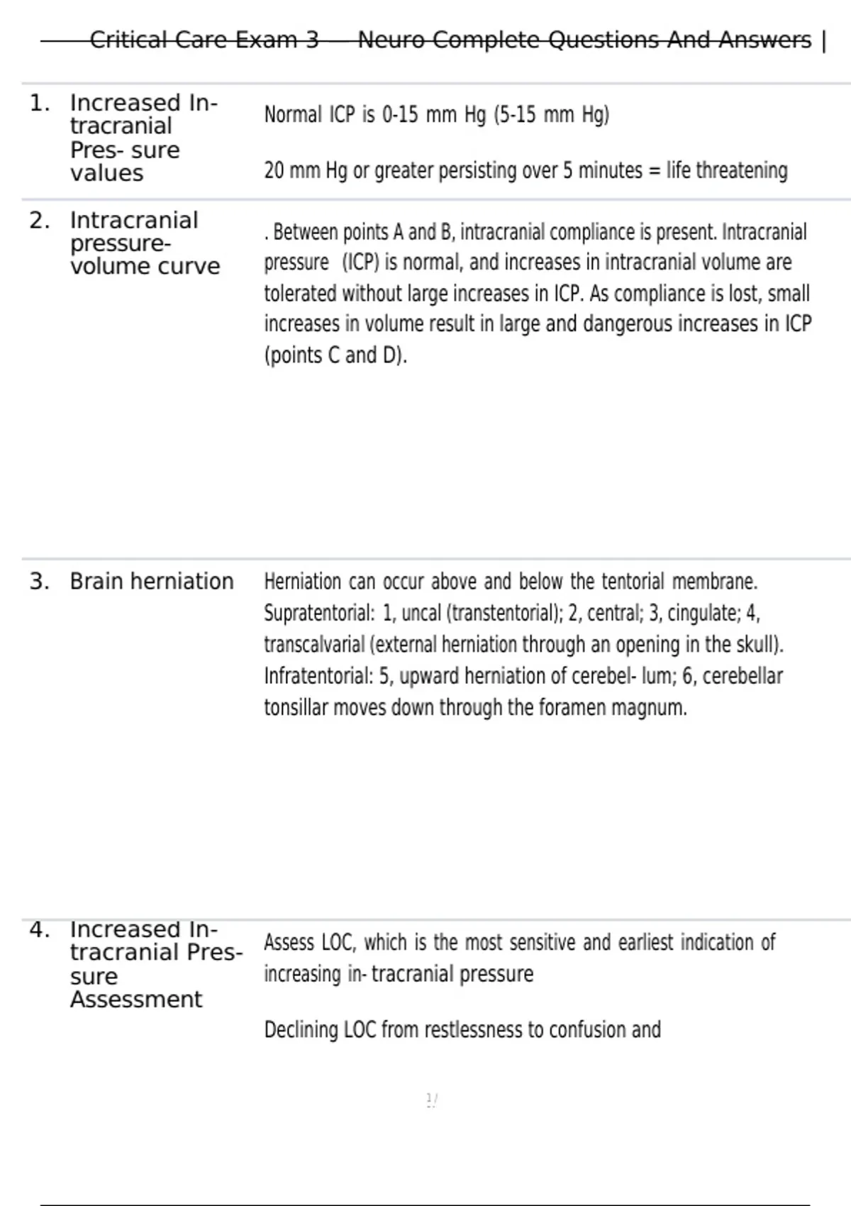 Critical Care Exam 3 — Neuro Complete Questions And Answers | Verified ...