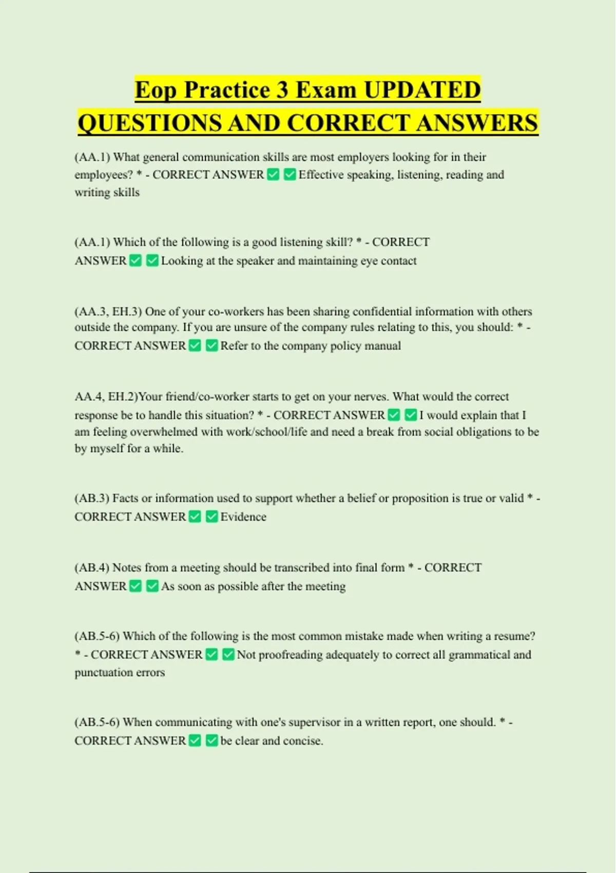 Eop Practice 3 Exam UPDATED QUESTIONS AND CORRECT ANSWERS - Eop - Stuvia US