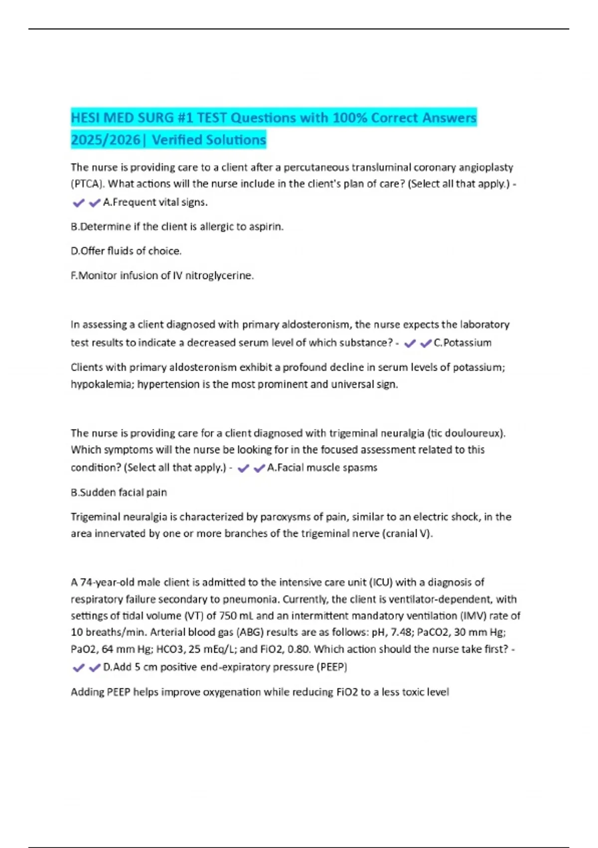 HESI MED SURG #1 TEST Questions with 100% Correct Answers 2025/2026 ...