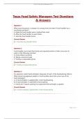 Texas Food Safety Managers Test Questions & Answers