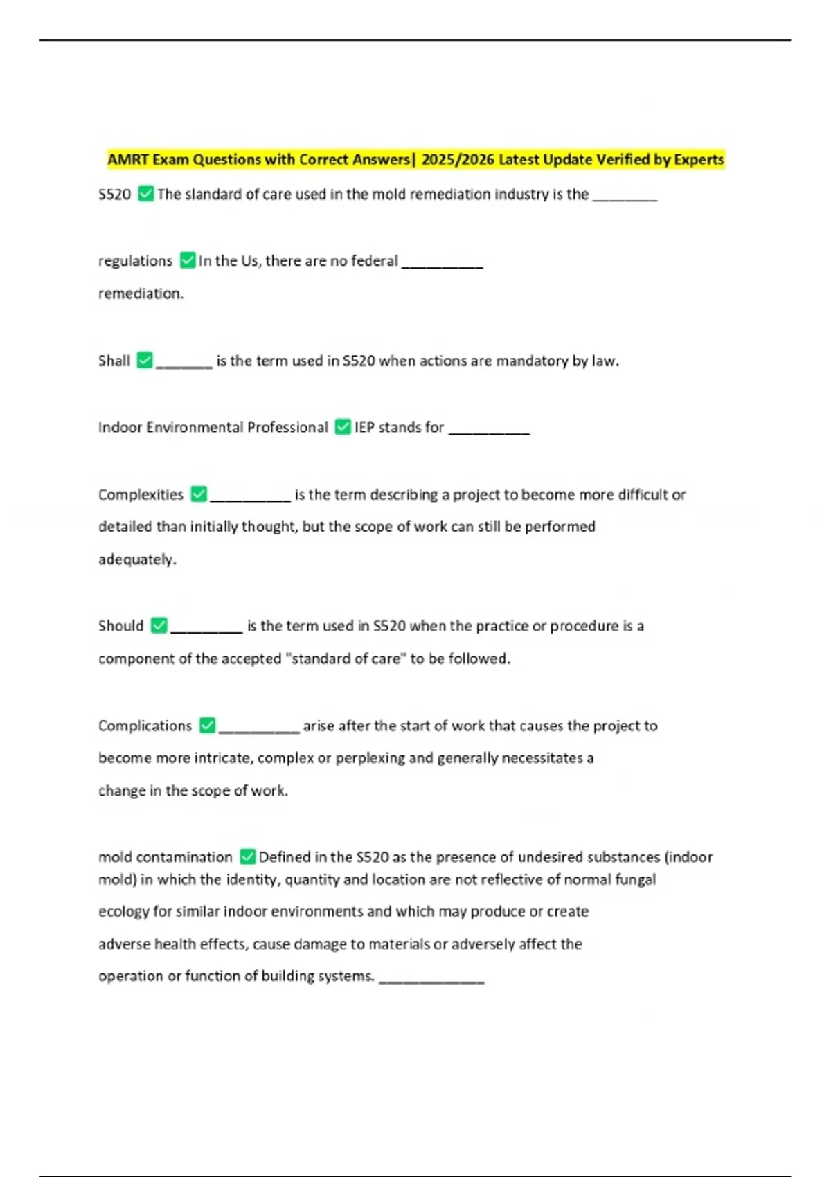 AMRT Exam Questions with Correct Answers| 2025/2026 Latest Update ...