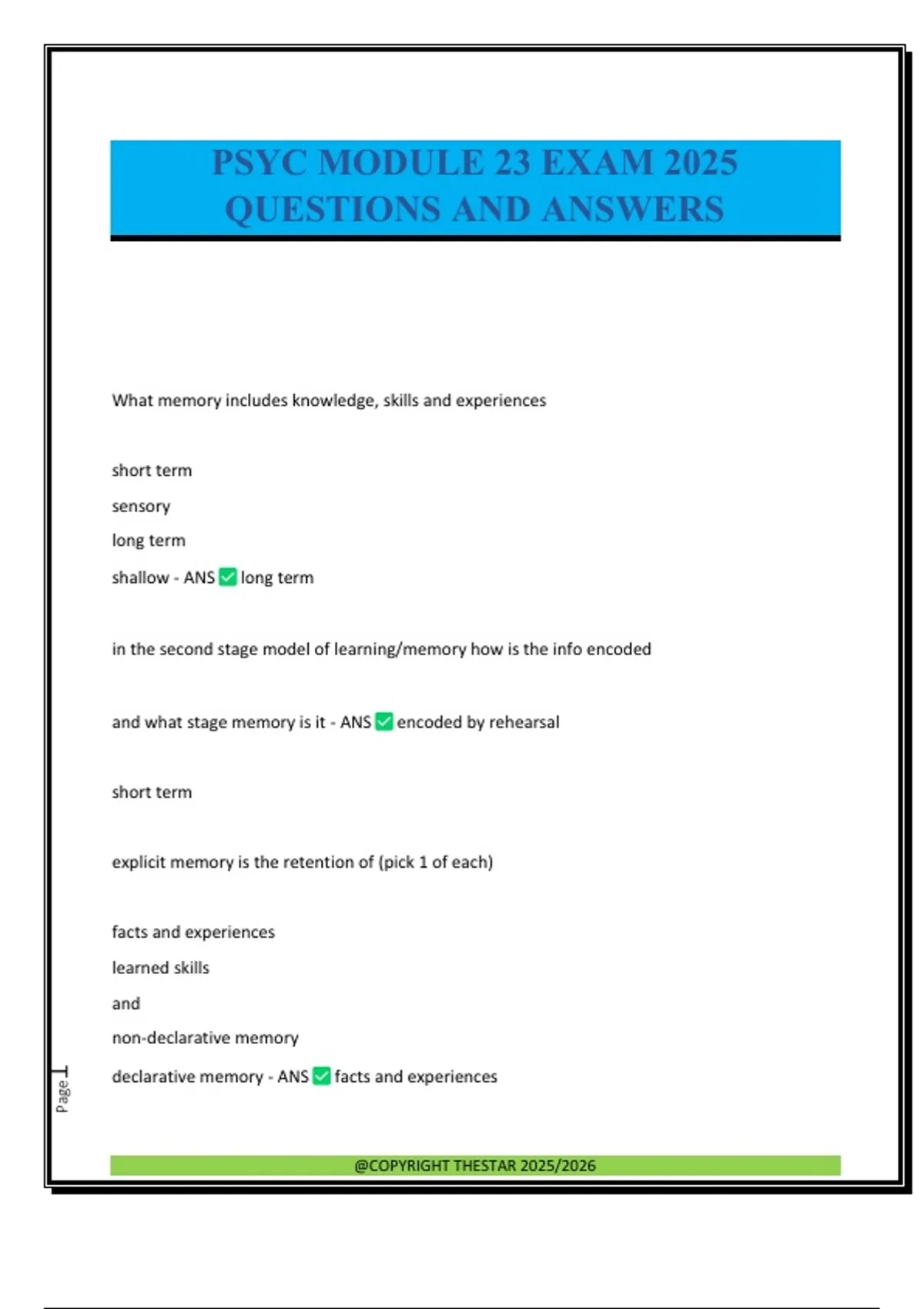 PSYC MODULE 23 EXAM 2025 QUESTIONS AND ANSWERS - PSYCHOLOGY - Stuvia US
