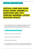 CRITICAL CARE HESI EXAM  CRITICAL CARE HESI EXAM  STUDY GUIDE&period; GRADED A&plus;&period;  QUESTIONS AND 100&percnt;  VERIFIED ANSWERS&period; LATEST  2025&sol;2026 UPDATE 