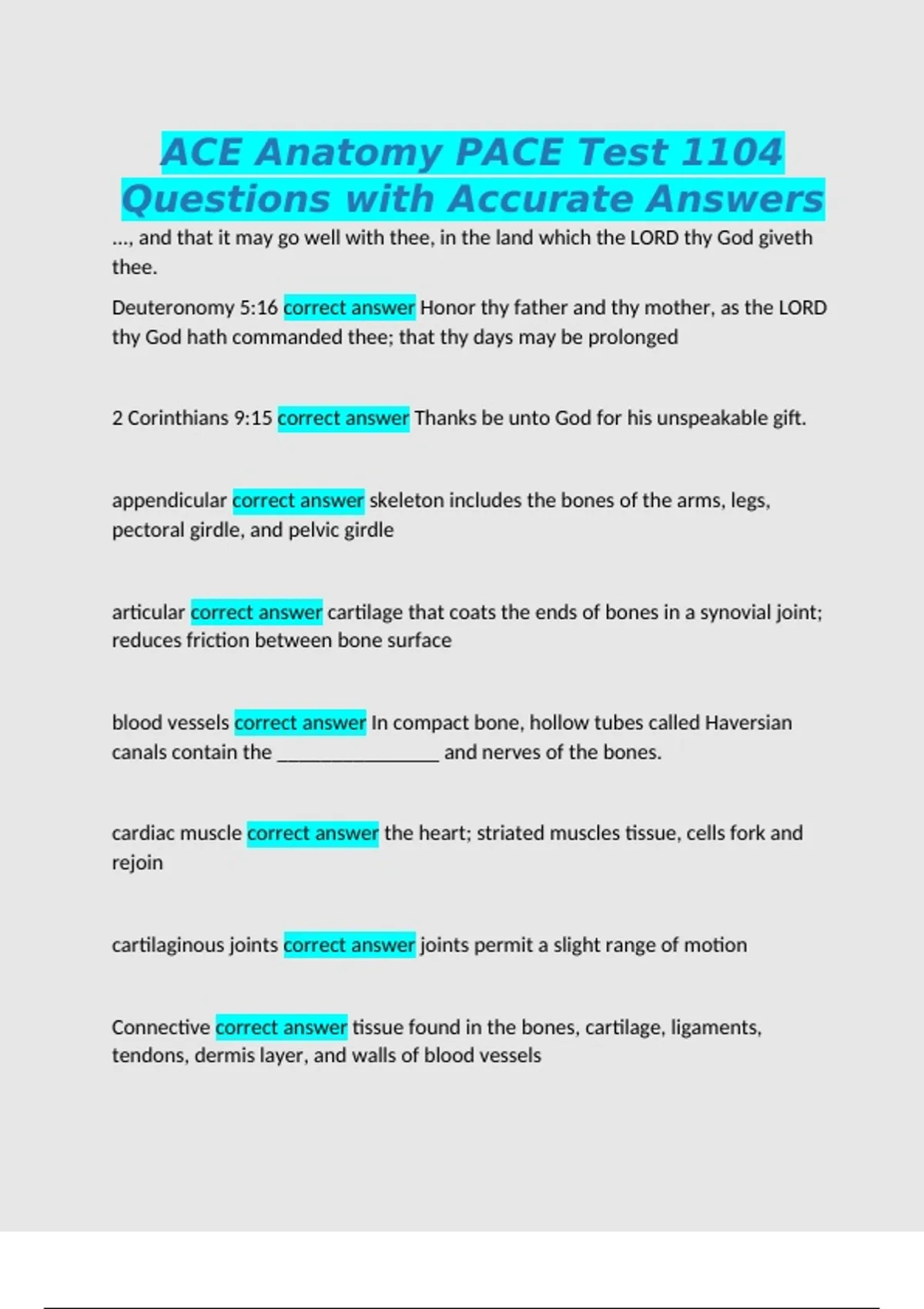 ACE Anatomy PACE Test 1104 Questions with Accurate Answers - Biology ...