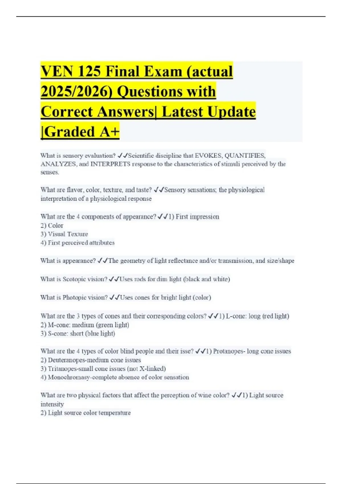VEN 125 Final Exam (actual 2025/2026) Questions with Correct Answers ...