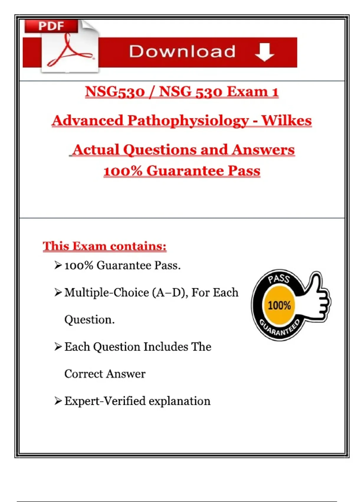 NSG 530 – Advanced Pathophysiology | Wilkes University | 2025 Exam 1 ...