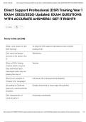 Direct Support Professional &lpar;DSP&rpar; Training Year 1 EXAM &lpar;2025&sol;2026&rpar; Updated&colon; EXAM QUESTIONS WITH ACCURATE ANSWERS &vert; GET IT RIGHT&excl;&excl;