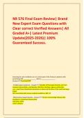    NR 576 Final Exam Review&vert; Brand New Expert Exam Questions with Clear correct Verified Answers&vert; All Graded A&plus;&vert; Latest Premium Update&lpar;2025-2026&rpar;&vert; 100&percnt; Guaranteed Success&period;