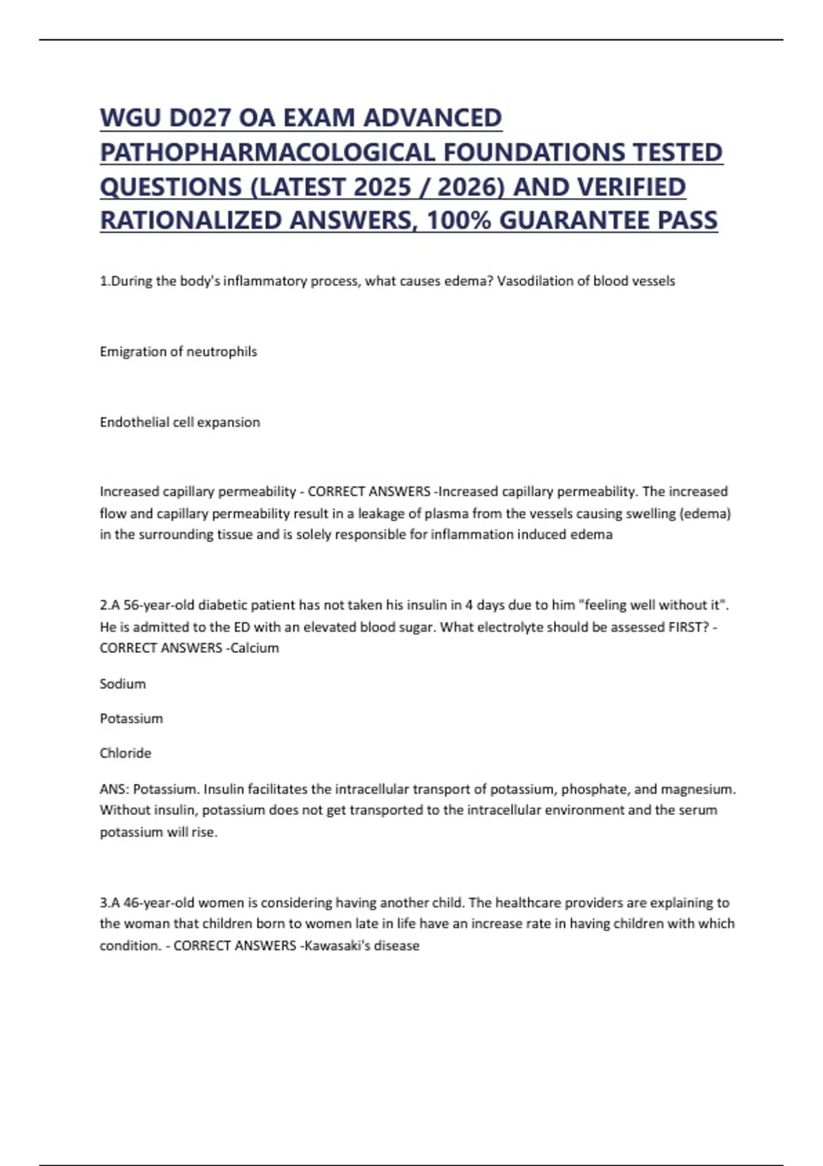 WGU D027 OA Exam – Advanced Pathopharmacological Foundations (2025/2026 ...