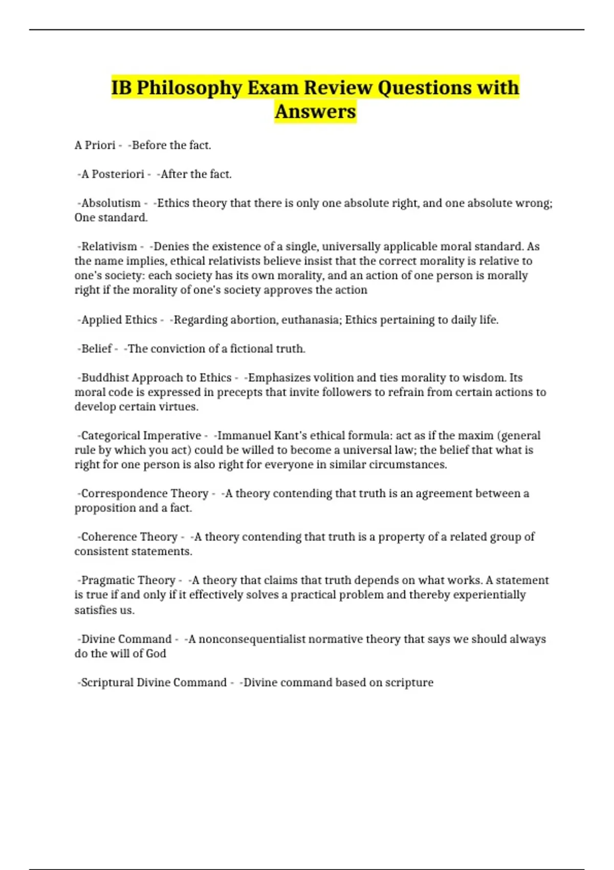 IB Philosophy Exam Review Questions with Answers - IB Philosophy Exam ...