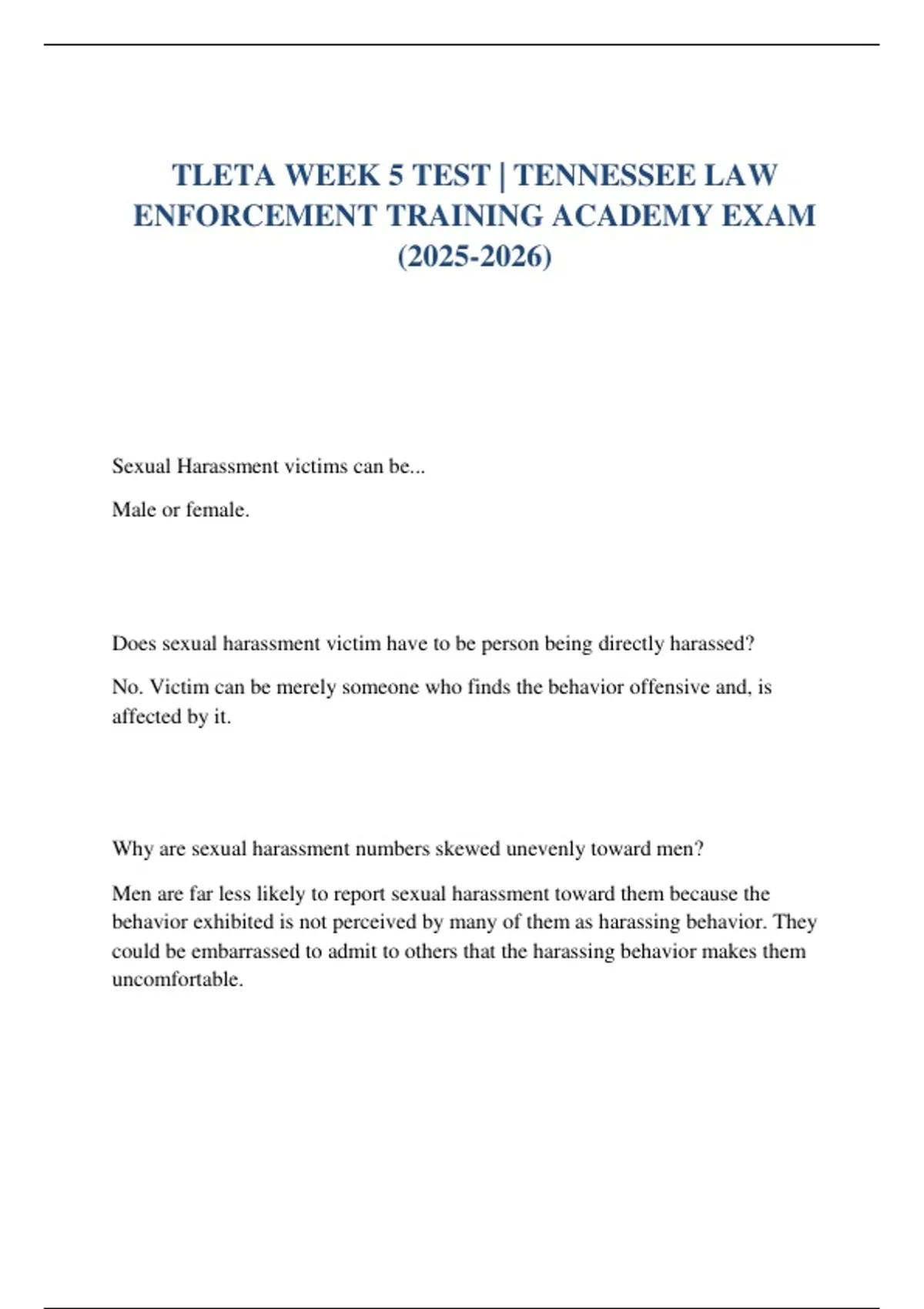 TLETA WEEK 5 TEST | TENNESSEE LAW ENFORCEMENT TRAINING ACADEMY EXAM ...