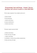 Programming Logic and Design – Chapter 1 Review Questions And Answers Graded A+ Latest 2025-2026 