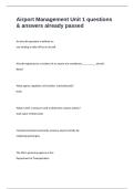 Airport Management Unit 1 questions & answers already passed