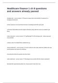 Healthcare finance 1 ch 8 questions and answers already passed