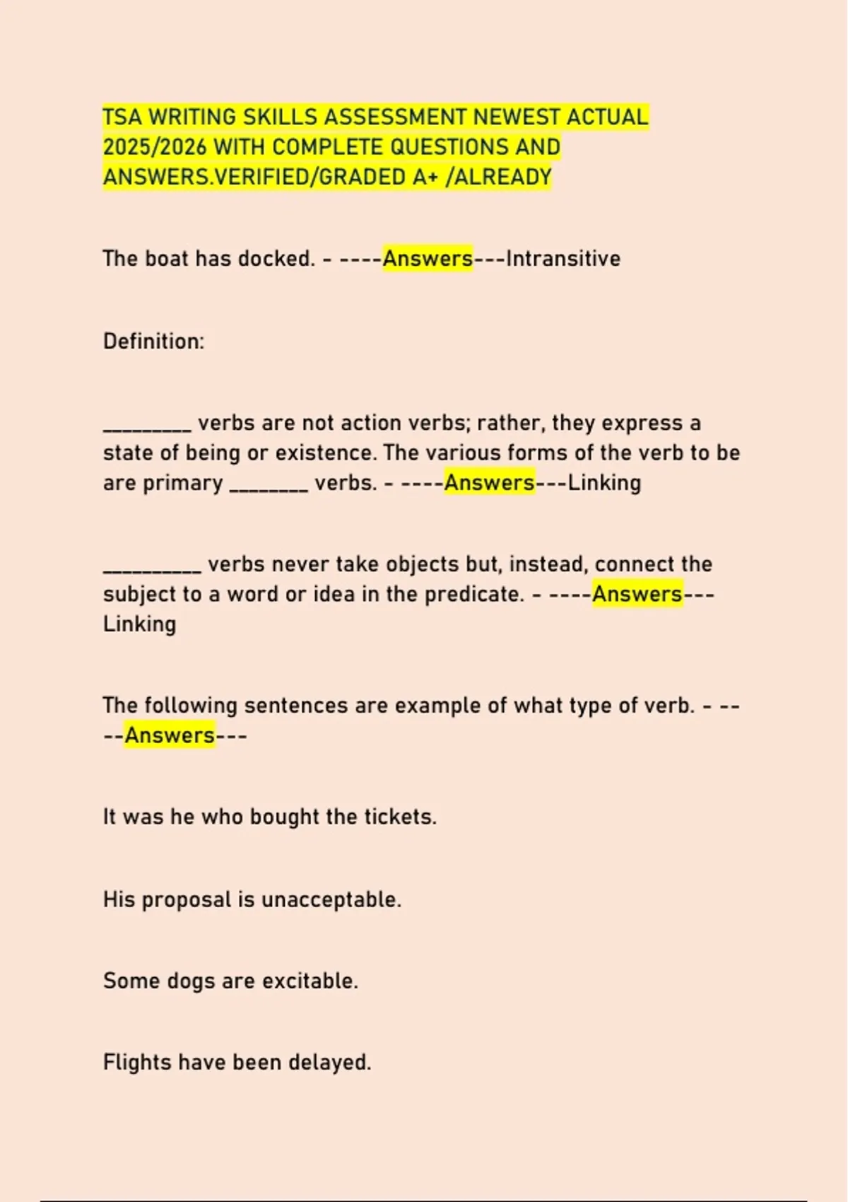 TSA WRITING SKILLS ASSESSMENT NEWEST ACTUAL 2025/2026 WITH COMPLETE ...