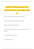 OTHELLO William Shakespeare Exam Questions & Answers Latest Update Graded A&plus;