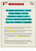 RD EXAM QUESTIONS&colon; TOPICS FROM DOMAIN 1 &lpar;STUDY SCHEDULE&colon; WEEK 1&comma; DAY 1&rpar; ACTUAL 2025&sol;2026 QUESTIONS AND 100&percnt; CORRECT ANSWERS