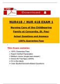 &lpar;Exam 1&comma; 2&comma; 3 & Final Exam&rpar; NUR 418 &ndash; Nursing Care of the Childbearing Family &ndash; Concordia University St&period; Paul