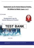 Employment Law for Human Resource Practice &ndash; 7th Edition&comma; David Walsh &vert; Complete Test Bank for Chapters 1&ndash;17