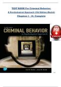 TEST BANK For Criminal Behavior&colon;  A Psychological Approach 12th Edition &lpar;Bartol&rpar;  Chapters 1 - 16&comma; Complete  