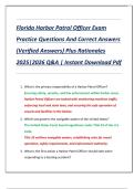 Florida Harbor Patrol Officer Exam  Practice Questions And Correct Answers  &lpar;Verified Answers&rpar; Plus Rationales  2025&vert;2026 Q&A &vert; Instant Download Pdf 