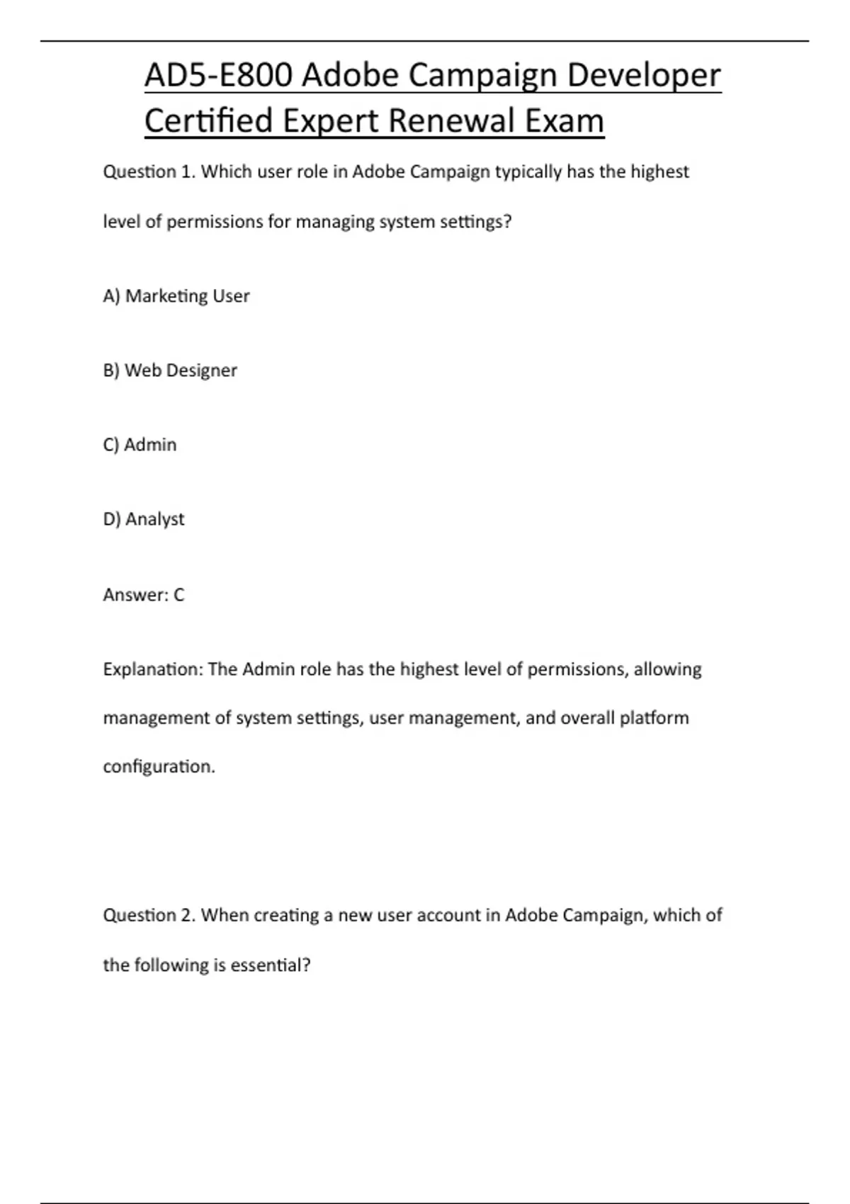 AD5E800 Adobe Campaign Developer Certified Expert Renewal Exam ...