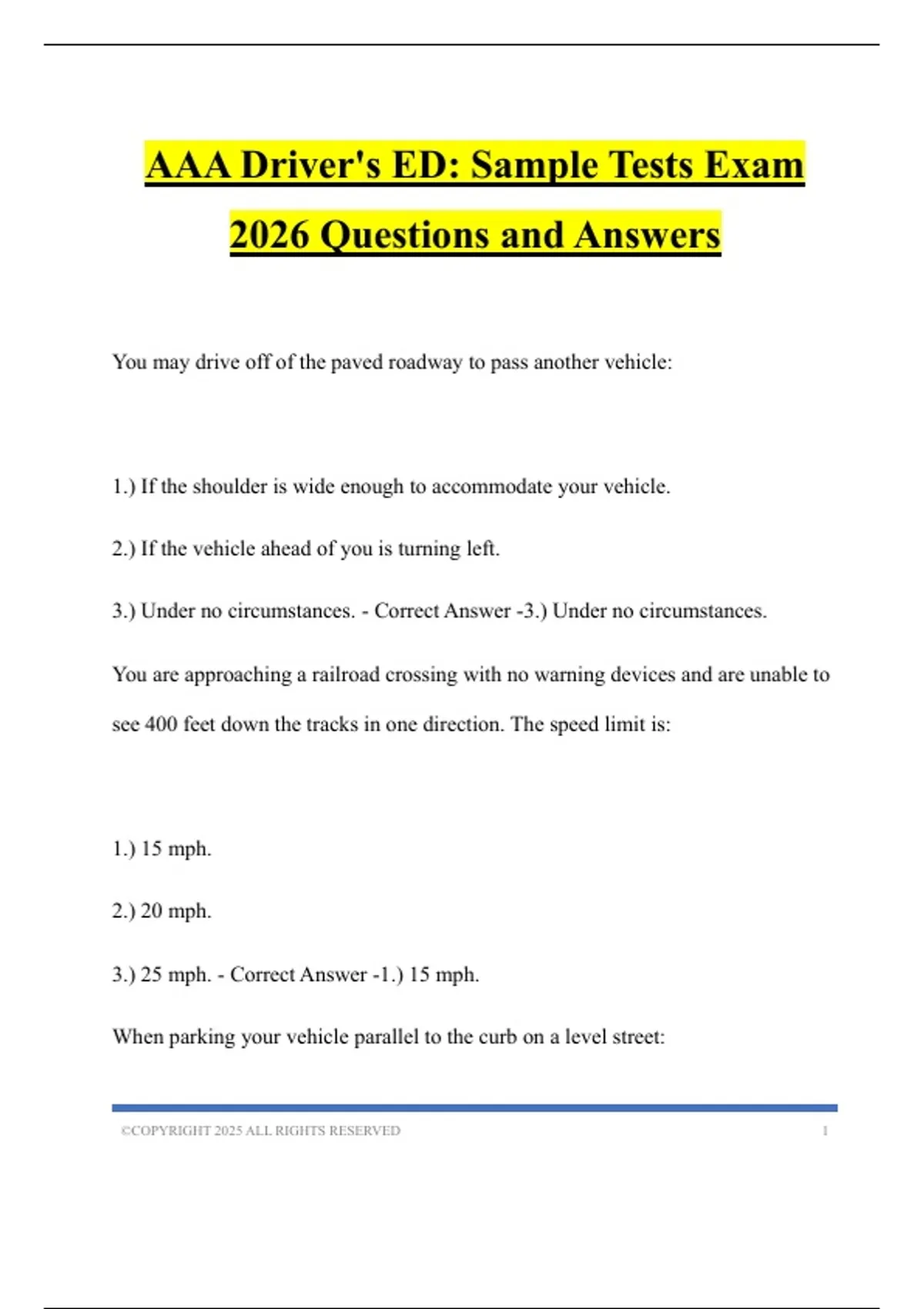 AAA Driver's ED: Sample Tests Exam 2026 Questions and Answers - AAA ...